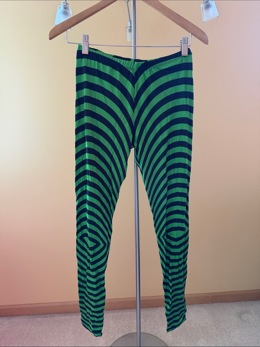 Green & Black Striped Leggings